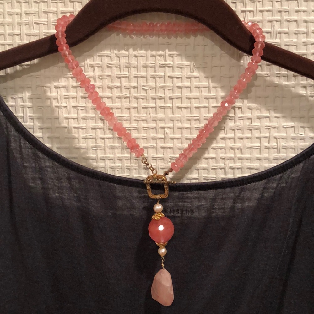 Pink Crystal/Rose Quartz Statement Necklace